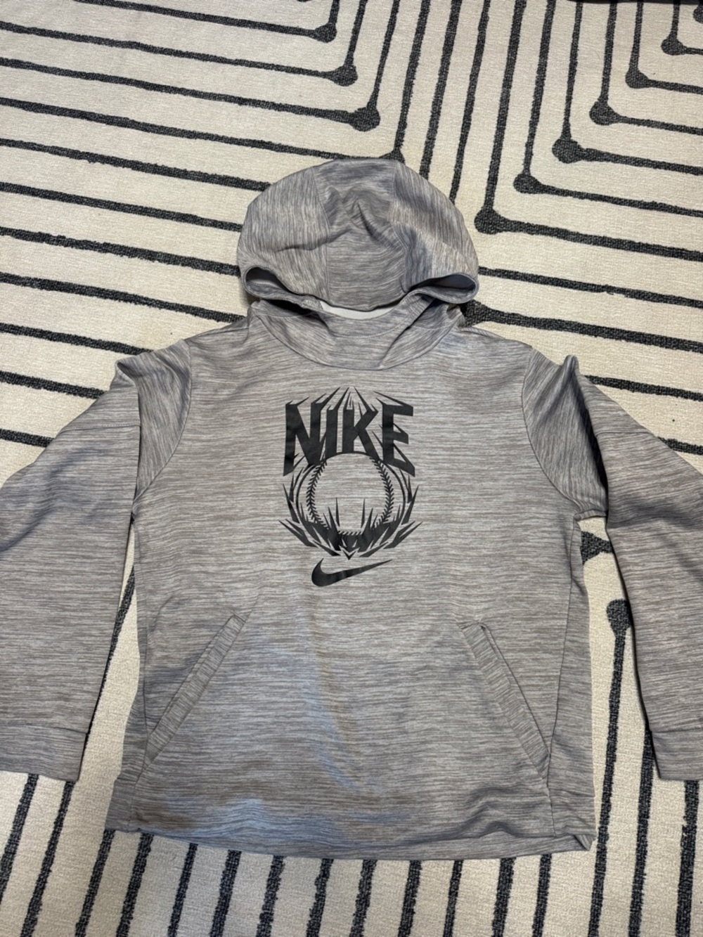 Nike Heather Gray Dry-Fit Hoodie with Black Baseball Graphic